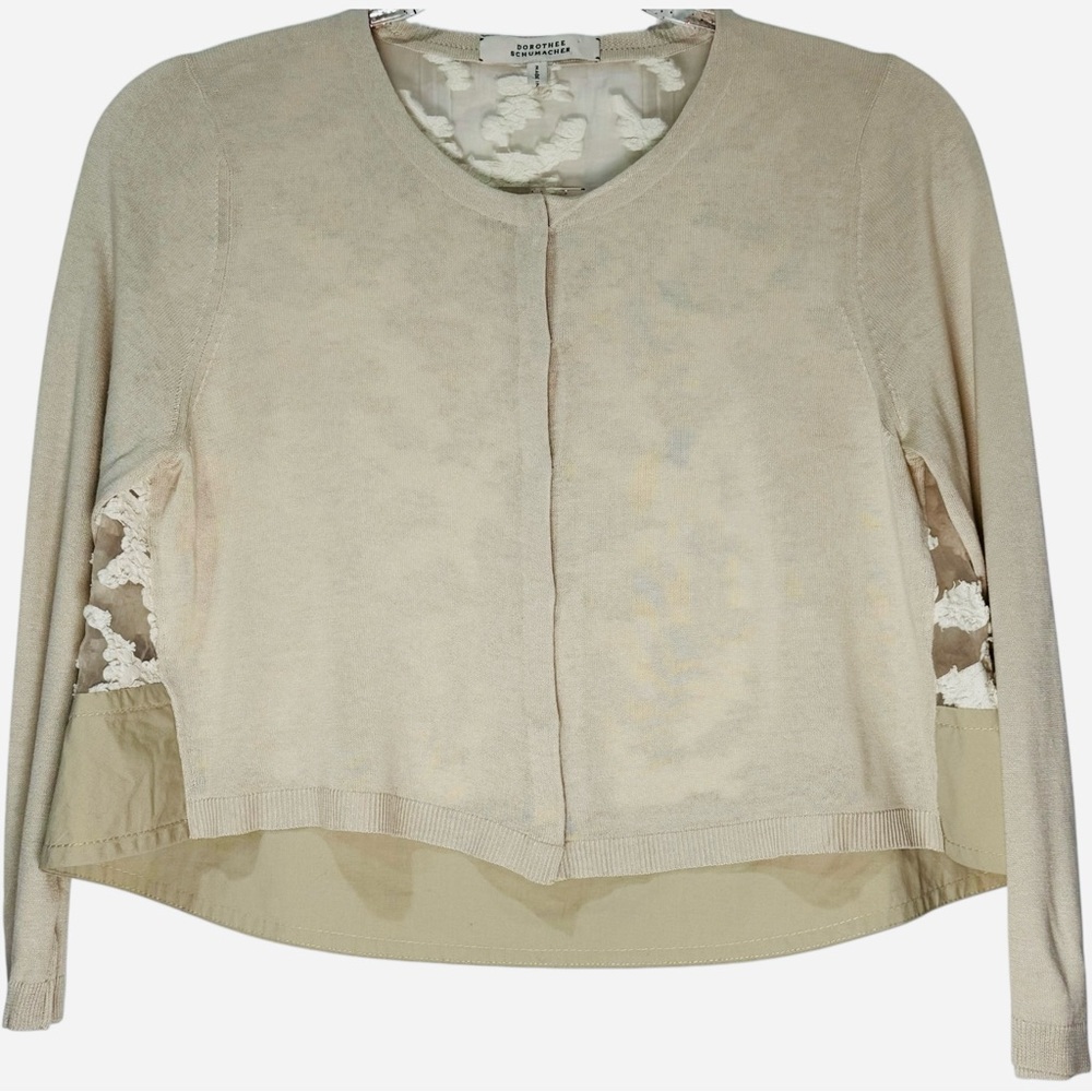 Dorothee Schumacher Cashmere Silk Cardigan Jacket Lace Back Cropped Neutral XS S
